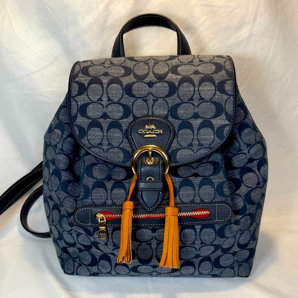 Coach Kleo Signature Chambray and Smooth Leather Backpack
